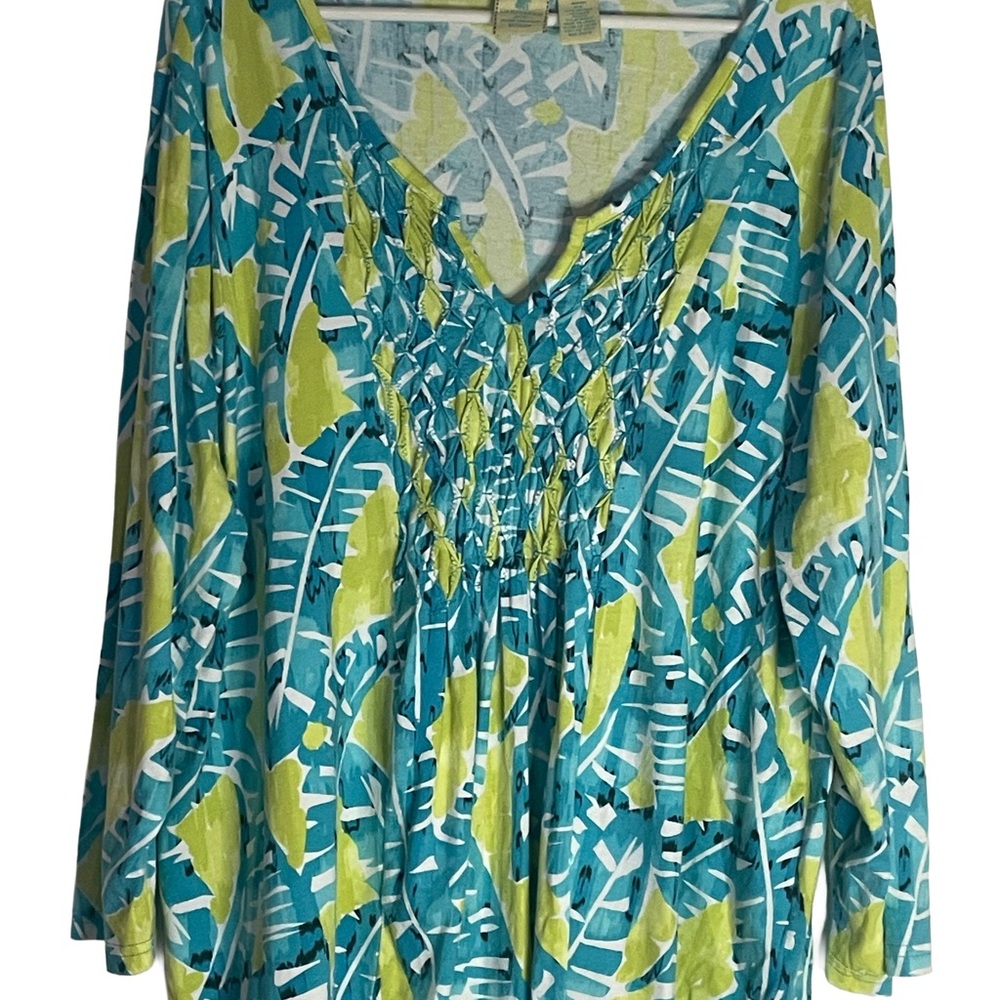 Caribbean Joe Teal and Lime Blouse